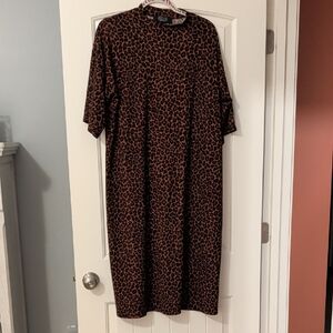 Dressed in LALA Brown and Black Leopard Midi Shift Dress